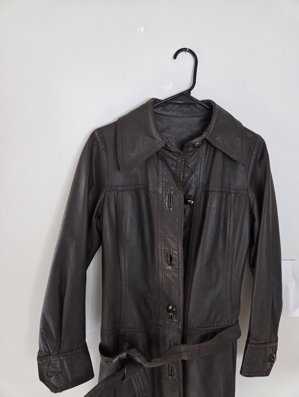 Vintage Brown Leather Midi Coat See Measurements - Picture 7 of 14